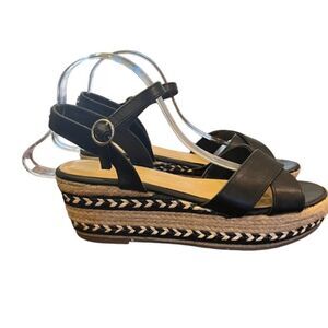 Nautica Jessi Ladies Black Ankle Strap Sandal Platform Espadrille Size 9
